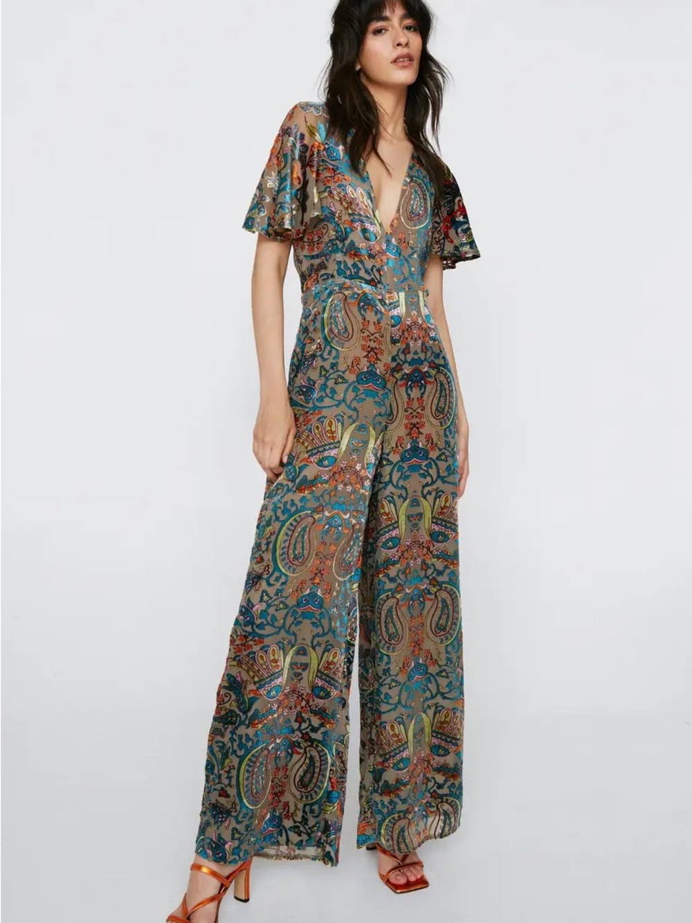 Nasty Gal Multicolor Paisley V-Neck Jumpsuit - new with tags - Picture 3 of 5